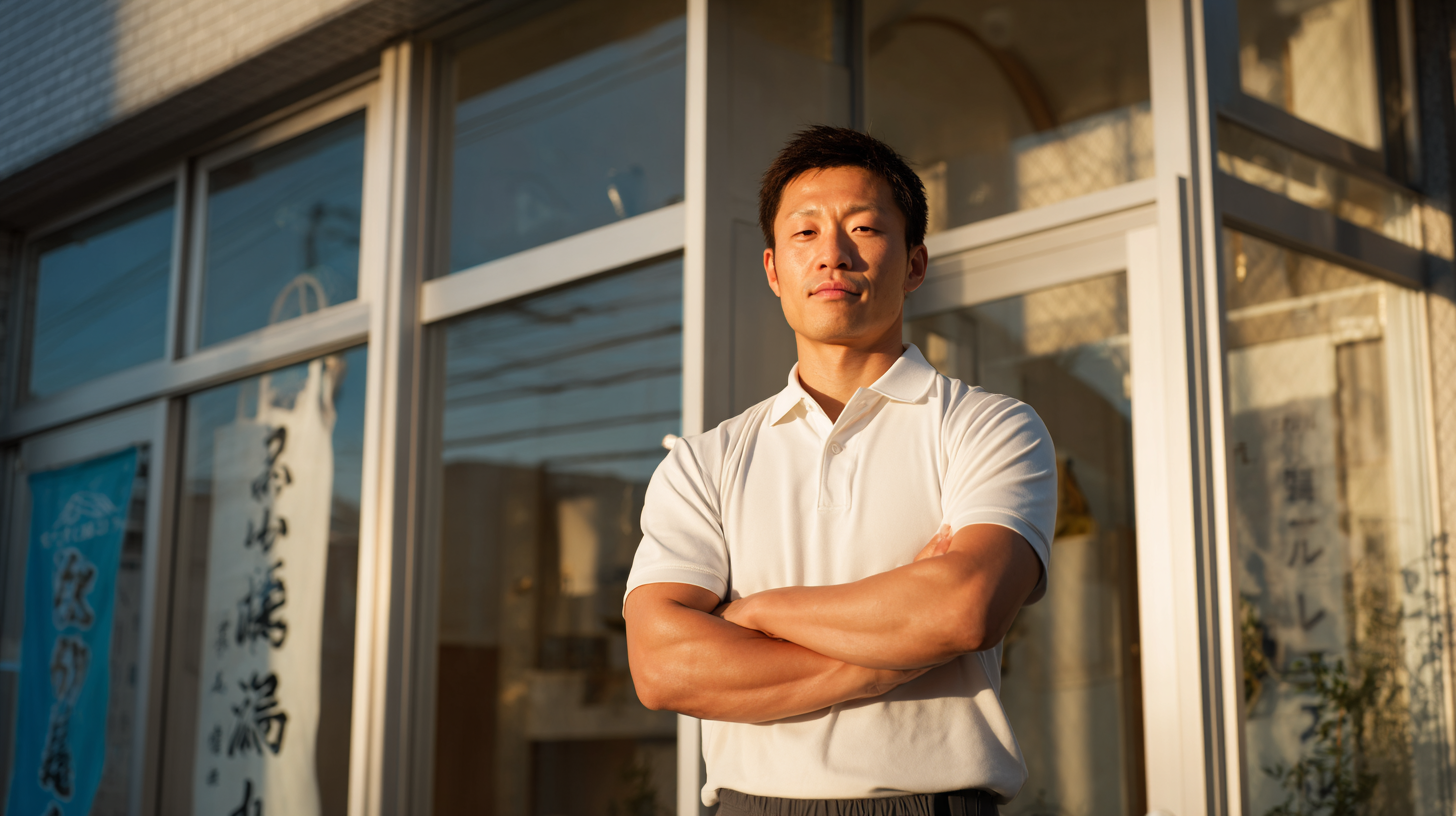 接骨院の前に立つ柔道整復師