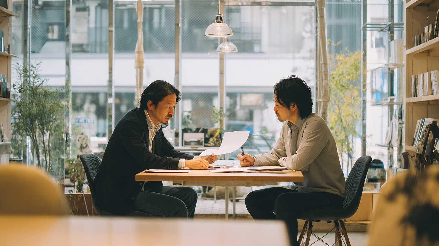 経営の相談をするオーナーとアドバイザー